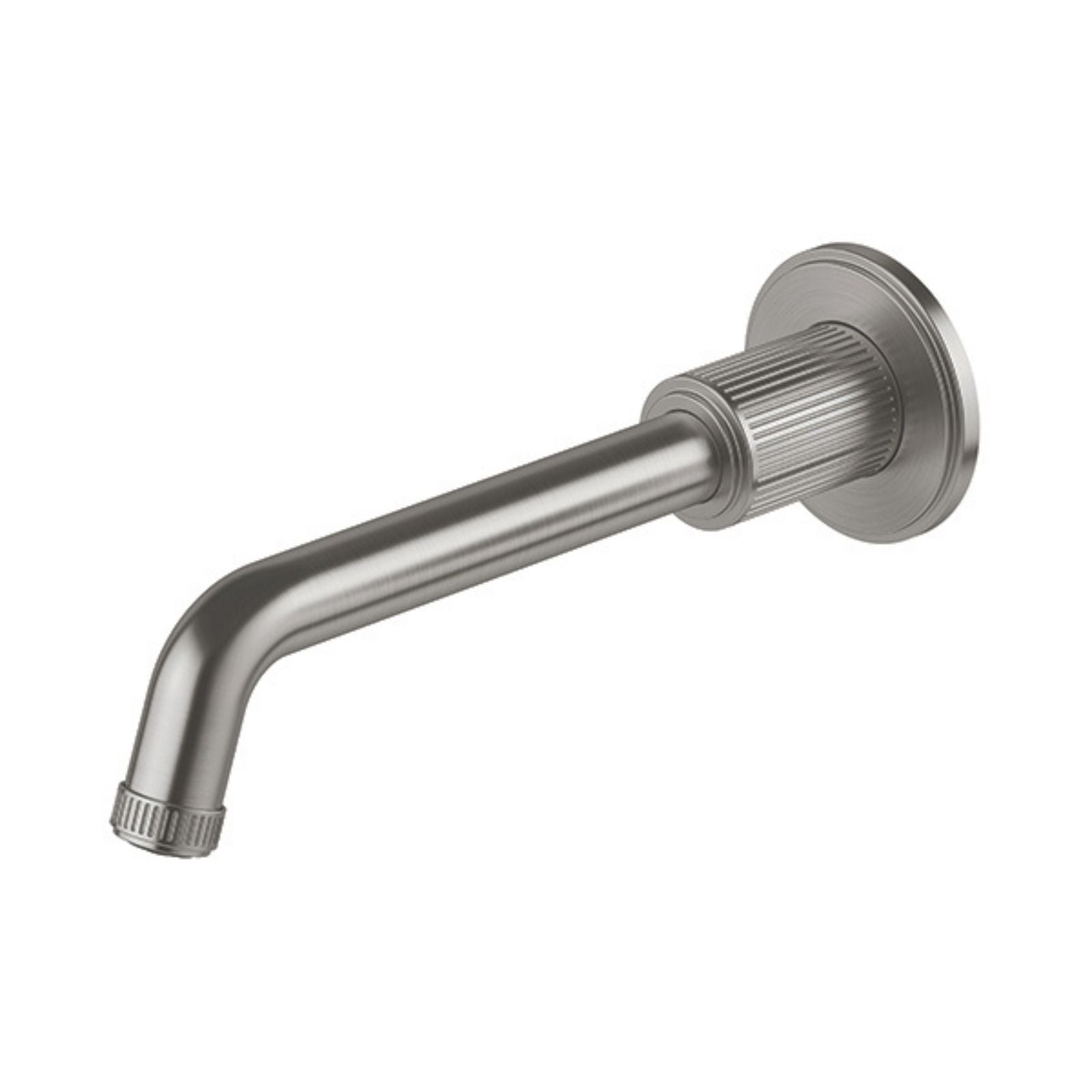 Phoenix Wiltern wall basin/bath outlet in brushed carbon, 190mm wall-mounted spout with fluted round plate