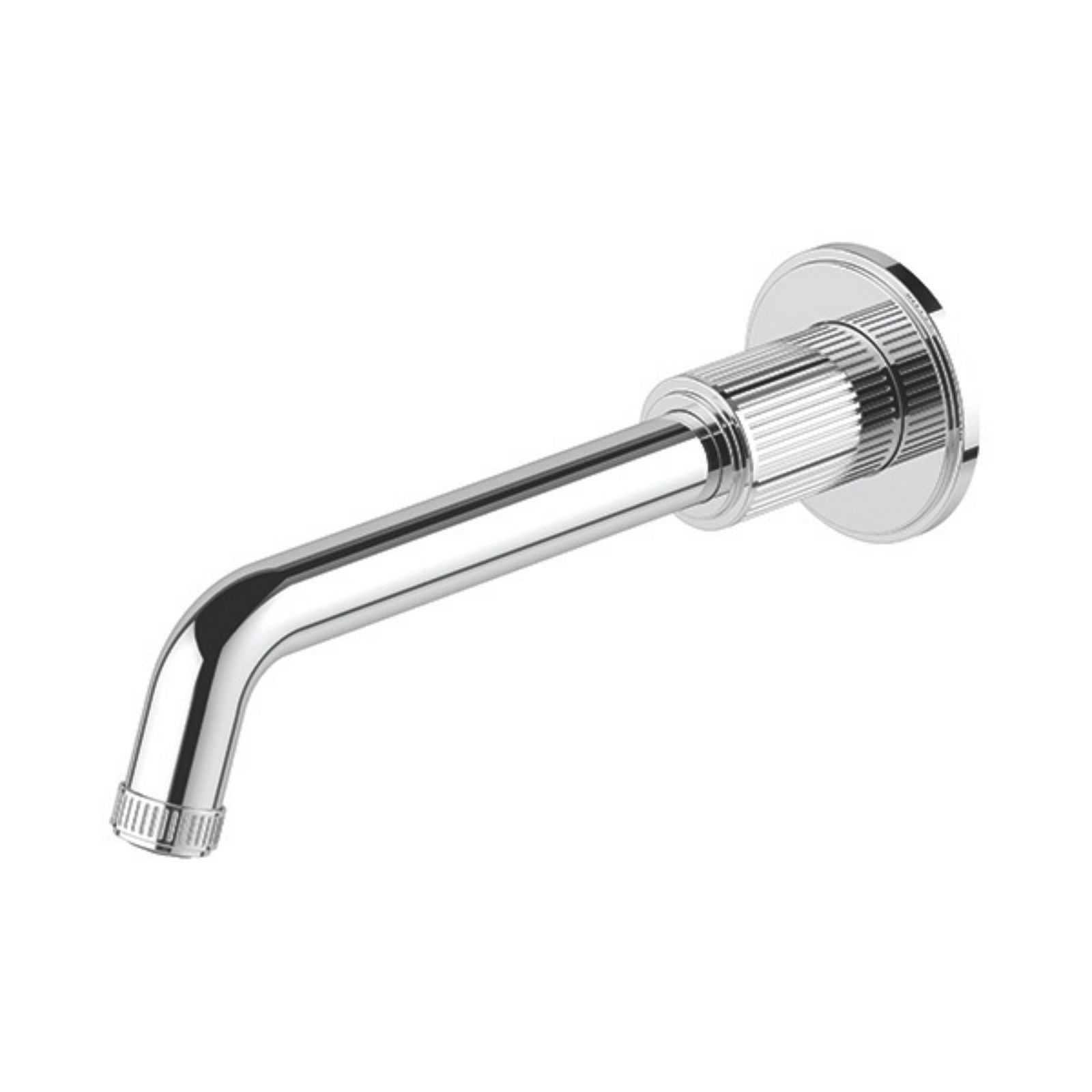 Phoenix Wiltern wall basin/bath outlet in chrome, with fluted Art Deco detailing and curved spout on round wall plate