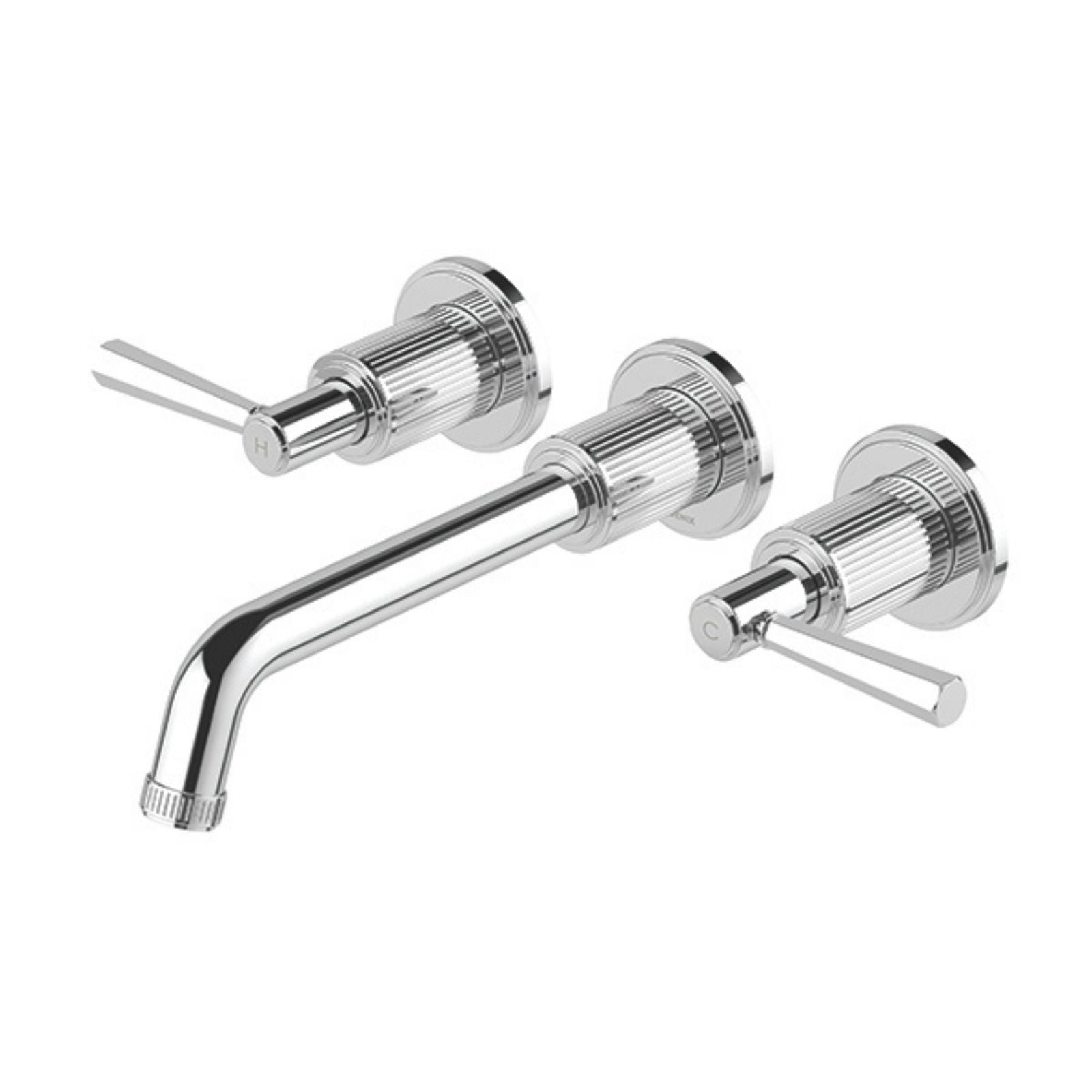 Phoenix Wiltern chrome wall basin/bath tap set with fluted round handles and 190mm spout on white background