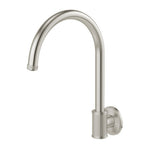 Phoenix Wiltern wall sink outlet in brushed nickel, wall-mounted with curved swivel spout and fluted base details