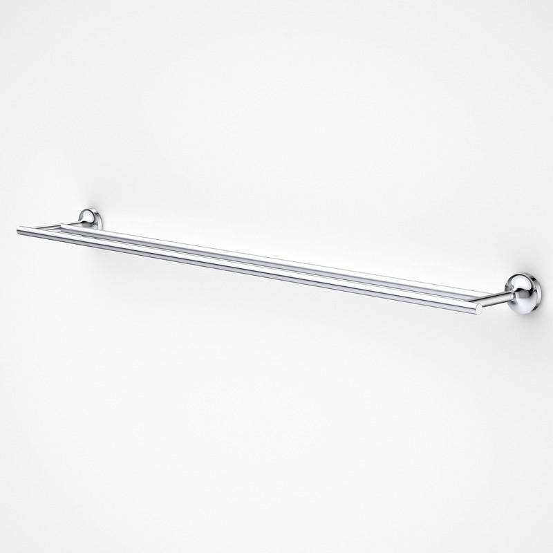 Dorf Kip double towel rail in polished chrome, wall-mounted bathroom accessory with two rails on round brackets
