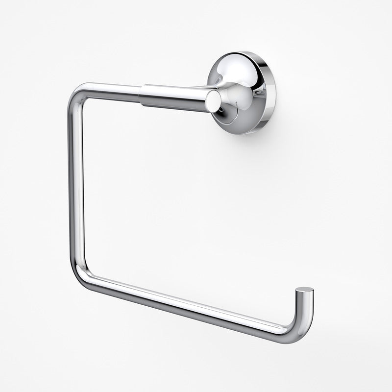 Dorf Kip chrome hand towel ring, wall-mounted, polished chrome finish, square profile with rounded corners
