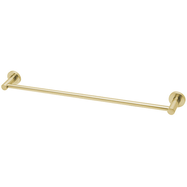 Phoenix Radii single towel rail with round plates, brushed gold finish, wall-mounted bathroom accessory on white background