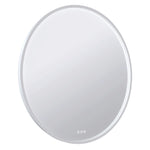 Round Radiant Olek LED mirror in white with illuminated edge and touch controls, front view