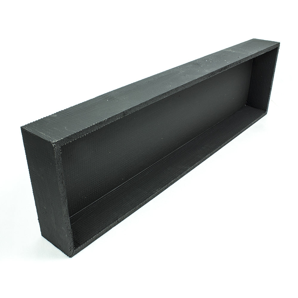 Radiant ThermaNiche black shower niche recess, rectangular built-in bathroom storage insert on white background