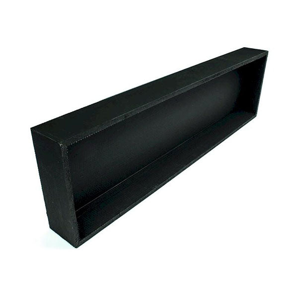 Radiant Thermaniche black shower niche, 260 x 905mm, rectangular wall recess shown angled on white background
