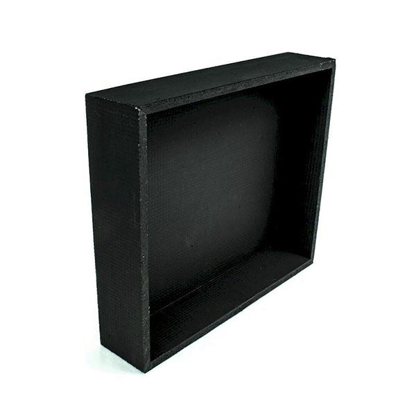 Radiant Thermaniche black shower niche, square recessed bathroom accessory, front angle view on white background