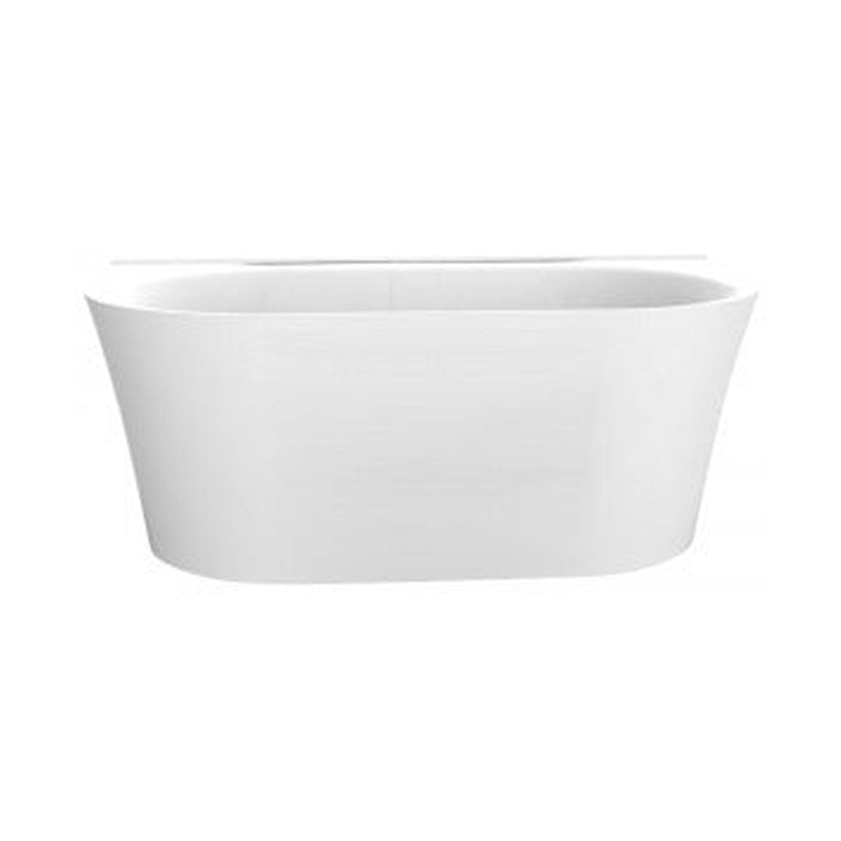 Raymor Alpha white back to wall freestanding bath, front view, oval acrylic tub