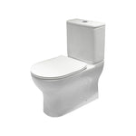 Raymor Alpha back to wall rimless toilet suite with slim white seat and chrome dual flush button