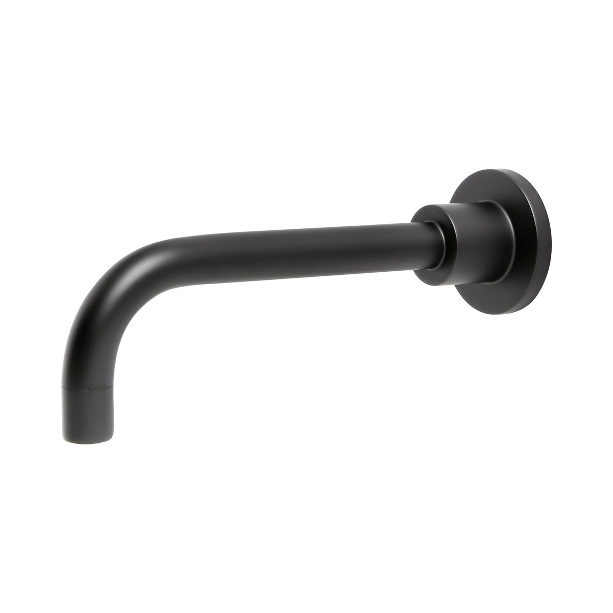 Raymor Alpha black wall spout, 200mm rounded basin or bath tap outlet with circular wall plate