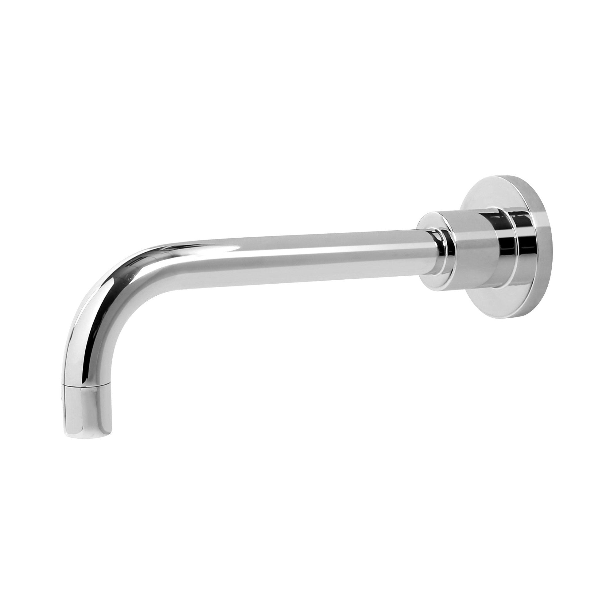 Raymor Alpha 200mm chrome wall spout with rounded fixed outlet, shown on white background