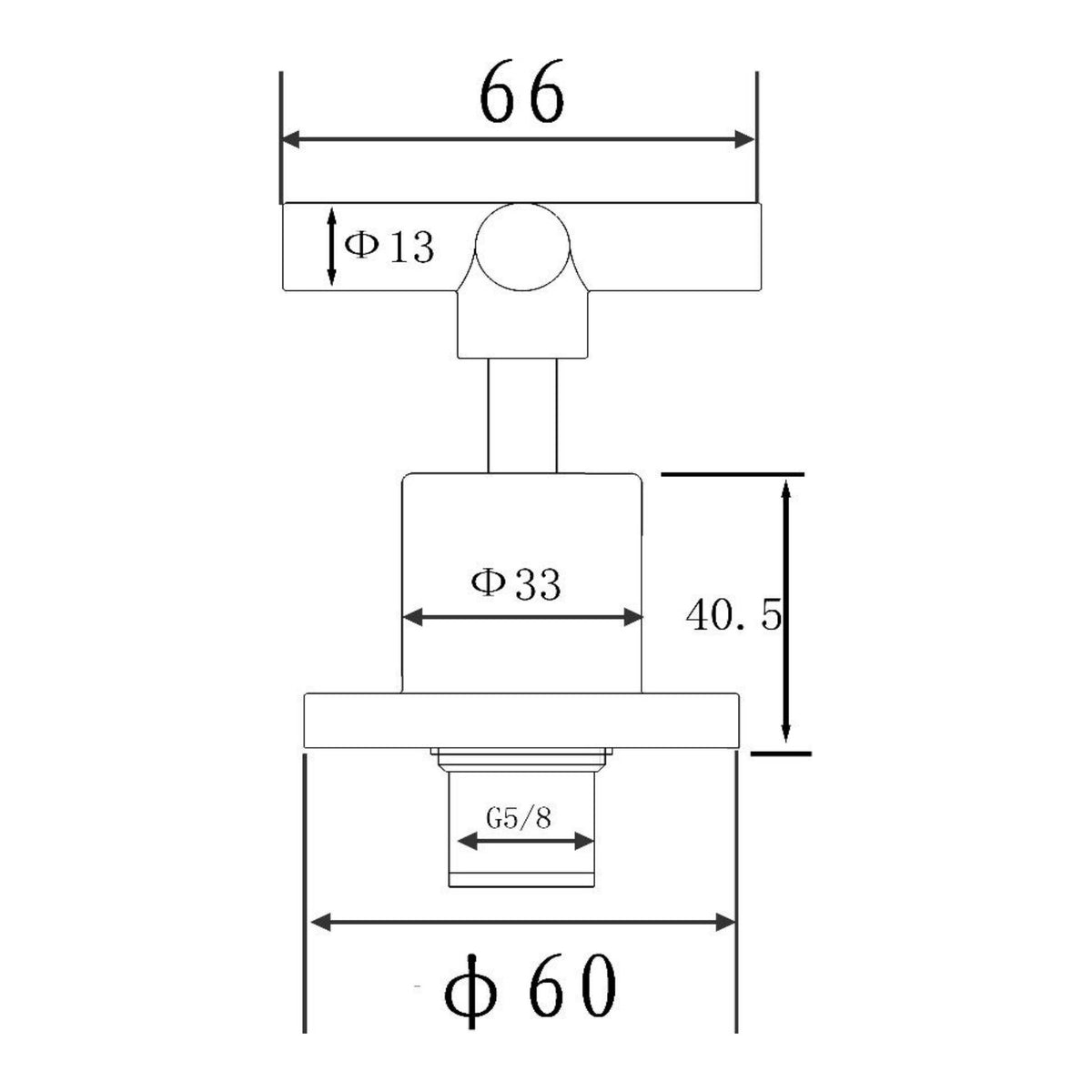 Technical drawing of Raymor Alpha wall top assembly with dimensions and G5/8 thread, shown front view in black line art