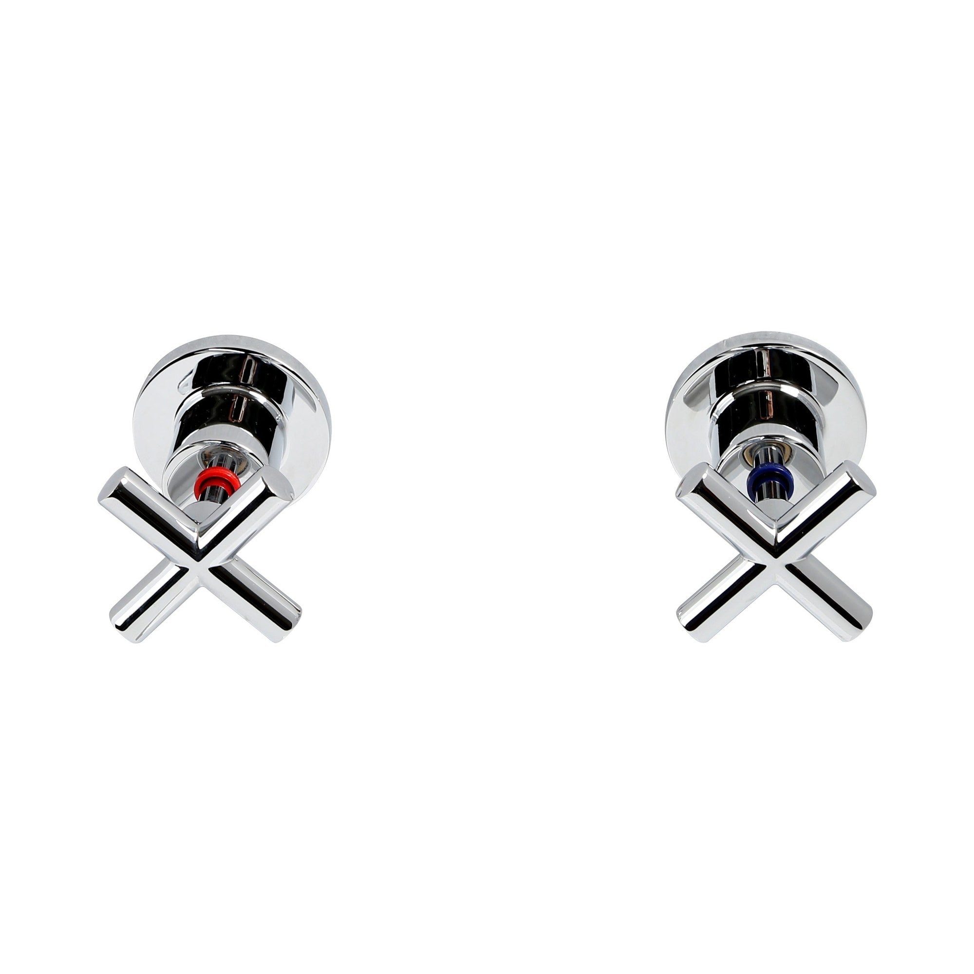 Raymor Alpha chrome wall top assemblies with cross handles, hot and cold pair, front view on white background