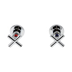 Raymor Alpha chrome cross handle wall top assemblies, hot and cold pair, front view on white background