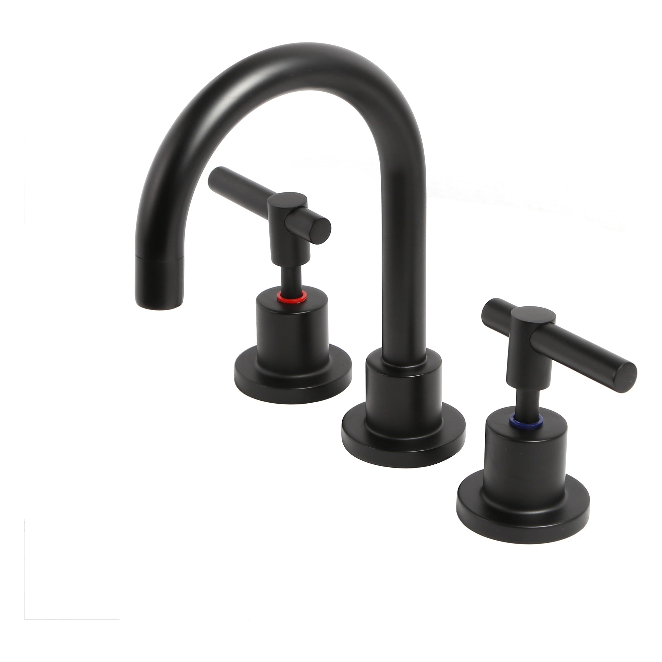Raymor Alpha black 3 piece basin tap set with gooseneck spout and lever handles on round bases