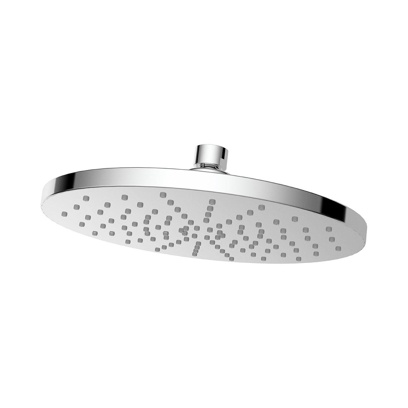 Raymor Alpha round chrome shower rose, low-profile overhead head with single spray face on white background
