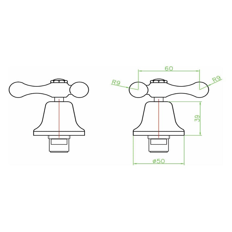 Technical drawing of Raymor Armada lever basin top assembly in chrome, showing single tap side and dimensions 60, 39 and Ø50.