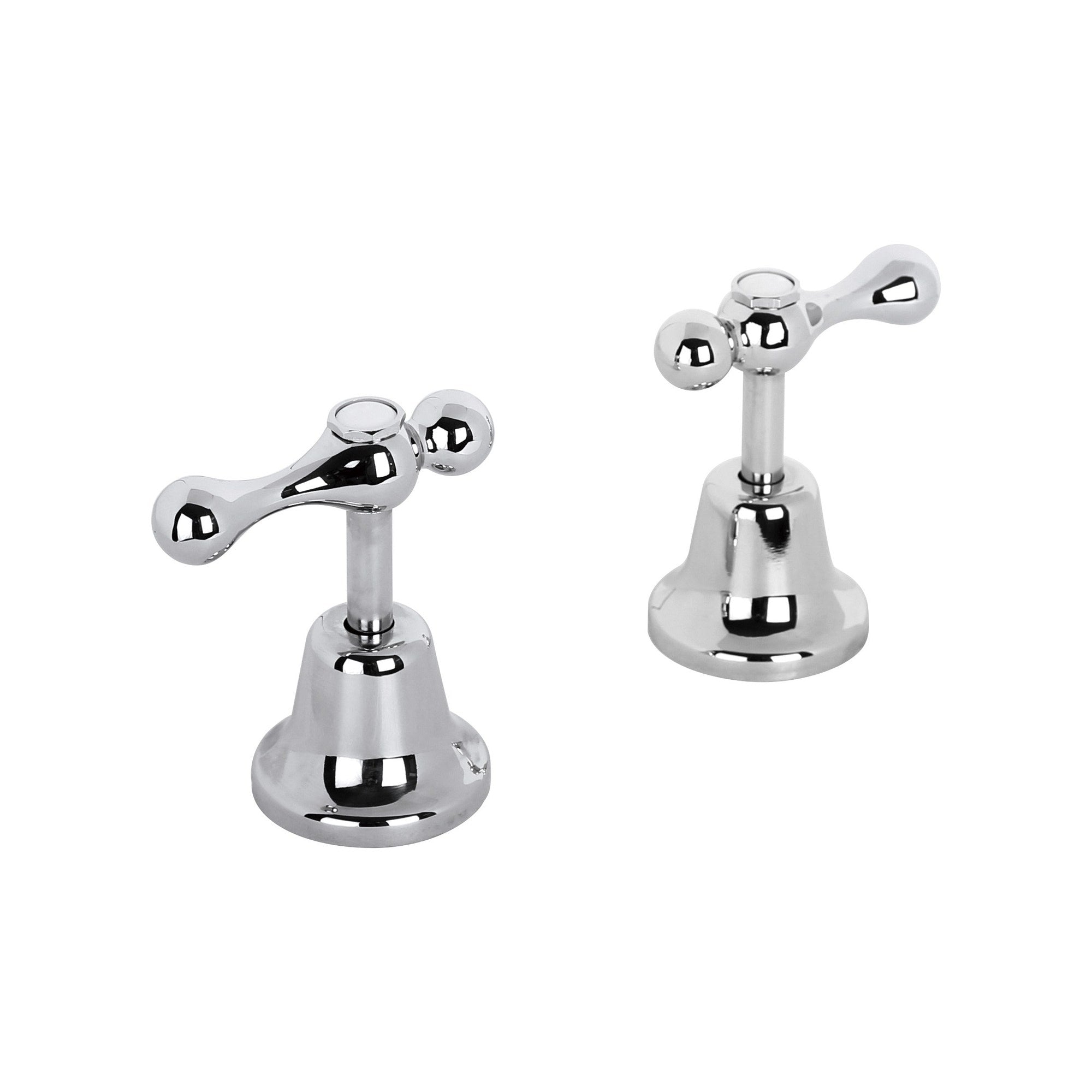 Raymor Armada chrome lever basin top assemblies, pair of hob-mounted hot and cold taps on white background
