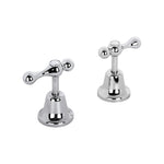 Raymor Armada chrome lever basin top assemblies, pair of hob-mounted hot and cold taps on white background