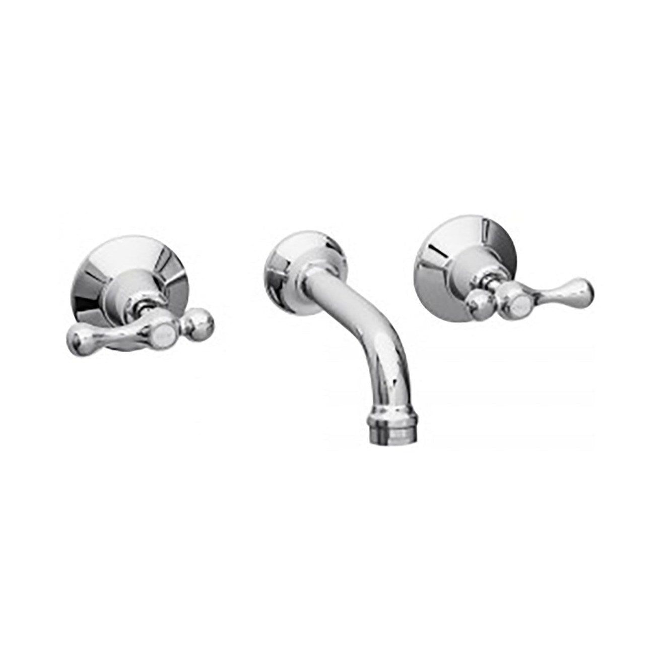 Raymor Armada chrome quarter turn bath set with two lever taps and curved wall-mounted spout