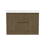 Raymor Ascot double vanity in Oxford woodgrain with white double basin top, front view