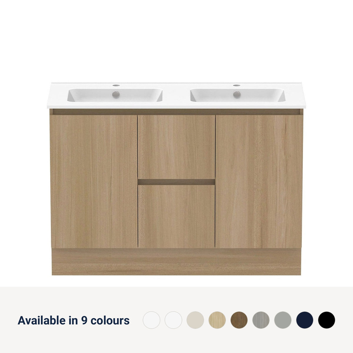 Raymor Ascot Floor or Wall Mount Double Vanity 1210mm 2 Drawer 2 Door Centre Drawers, available in 9 colours