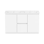 Raymor Ascot 1210mm white double vanity with two basins, centre drawers and side doors, front view