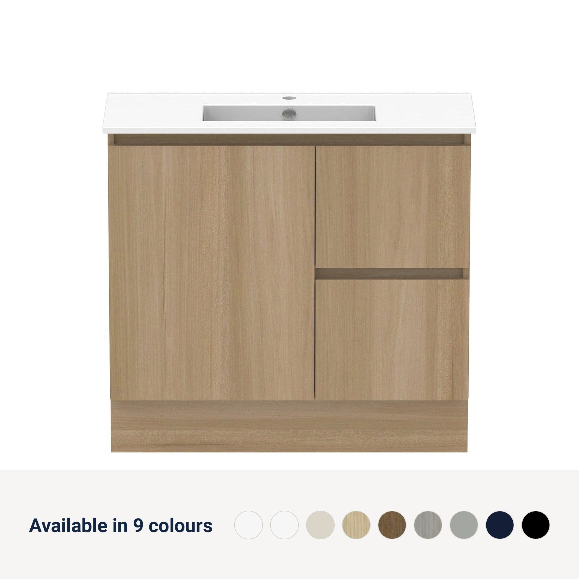 Raymor Ascot Floor or Wall Mount Slim Vanity 900mm 2 Drawer 1 Door Right Hand Drawers, available in 9 colours