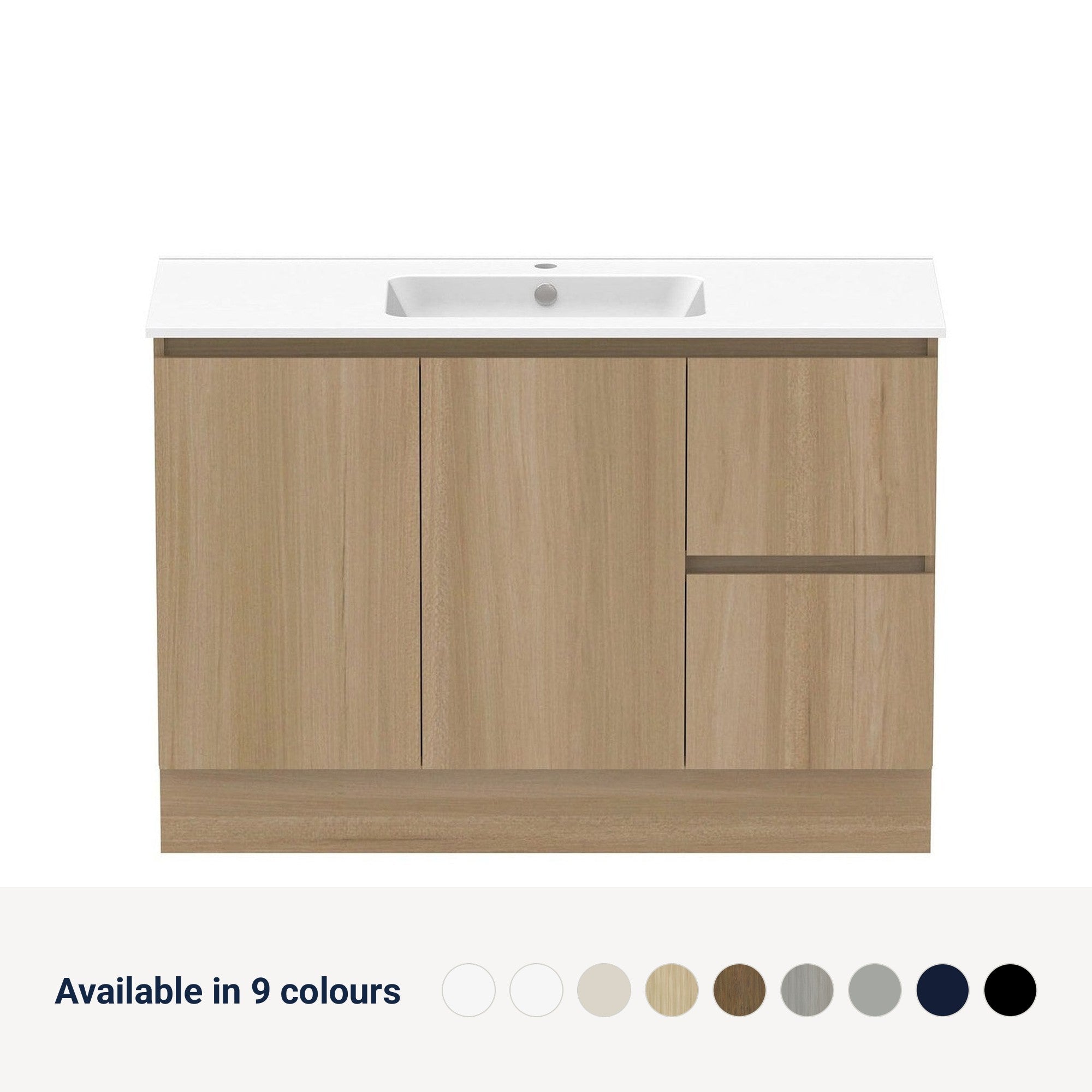 Raymor Ascot Floor or Wall Mount Vanity 1200mm 2 Drawer 2 Door Right Hand Drawers, available in 9 colours