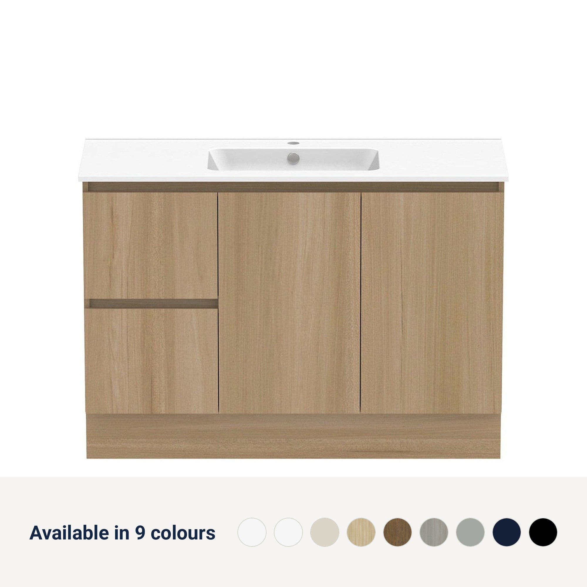 Raymor Ascot Floor or Wall Mount Vanity 1210mm 2 Drawer 2 Door Left Hand Drawers, available in 9 colours