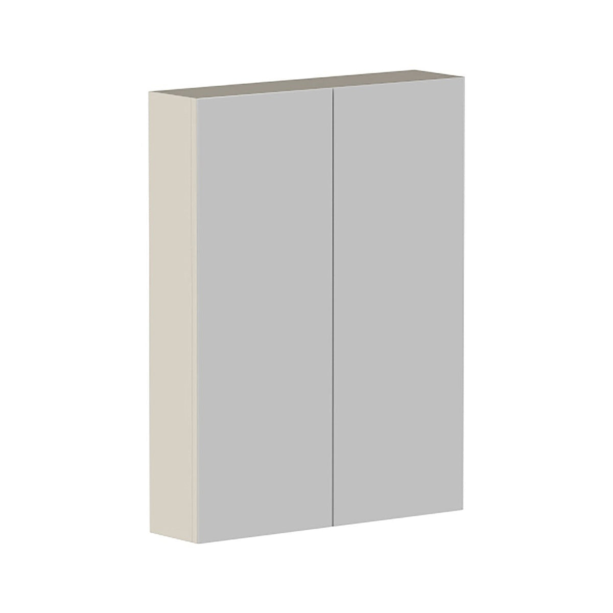 Raymor Ascot 600mm mirror cabinet in Plantation Ash, shown closed with two mirrored doors and slim wall-hung profile.