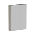 Raymor Ascot mirror cabinet in Grey Nouveau, front view with two mirrored doors and woodgrain side panel on white background