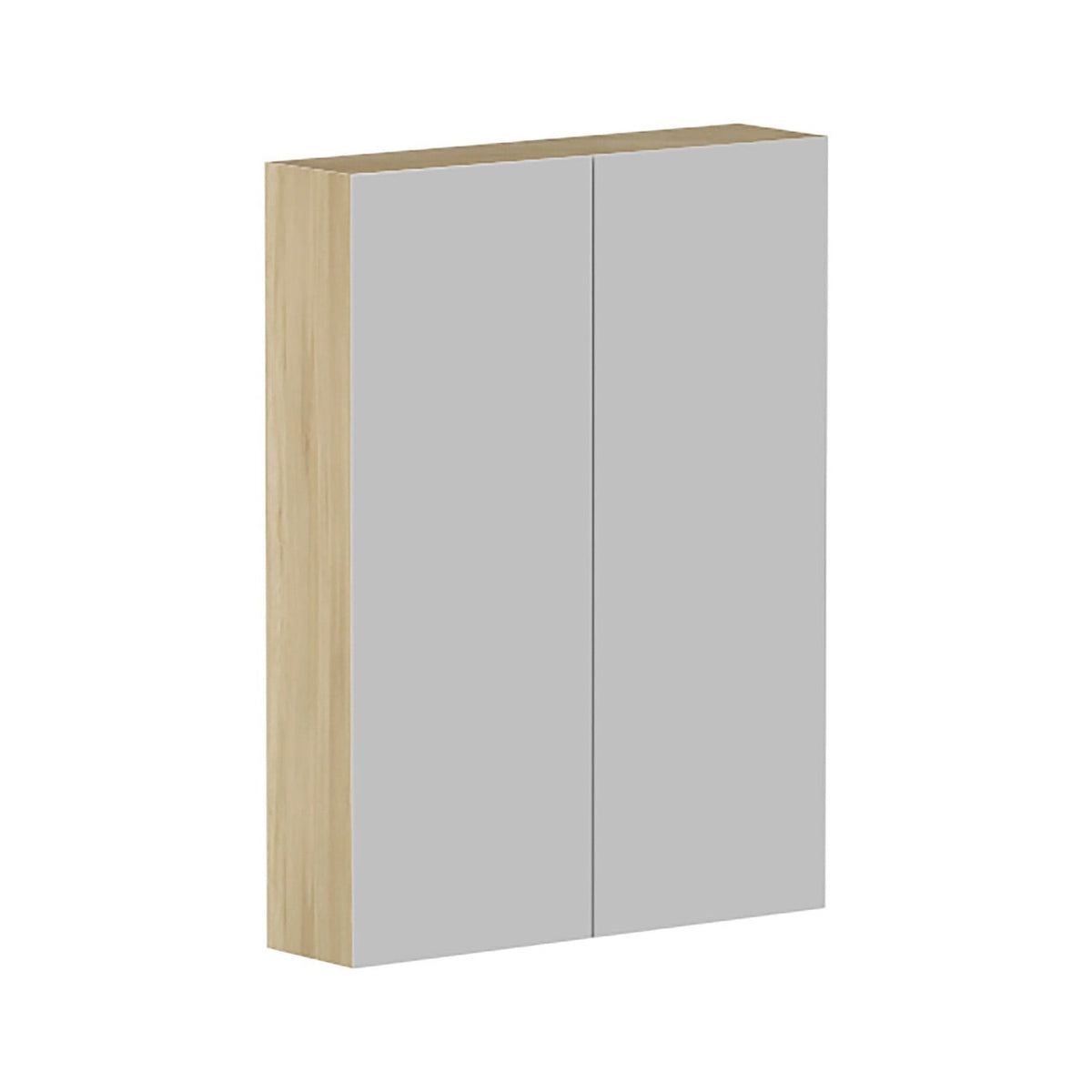 Raymor Ascot mirror cabinet 600mm in natural walnut with two grey mirrored doors, front view on white background