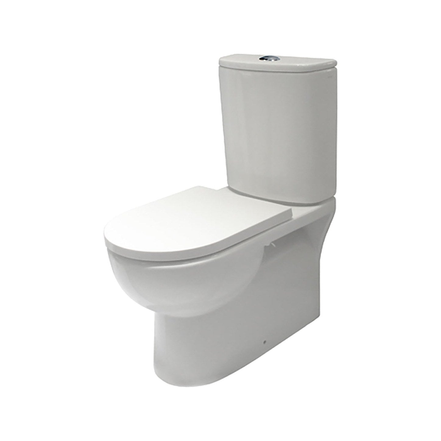 Raymor Atlanta back to wall rimless toilet suite in white with standard seat and chrome dual flush button