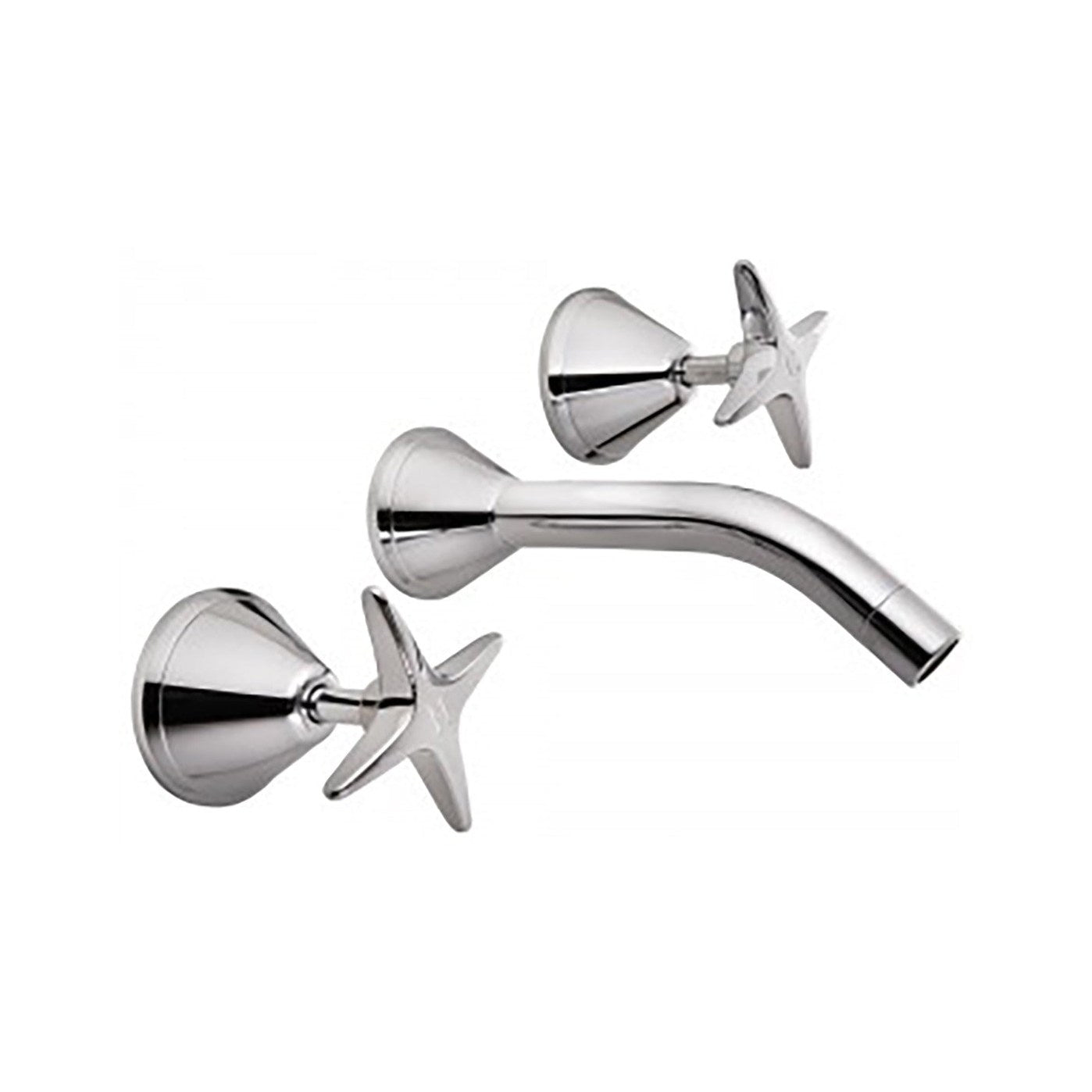 Raymor Atlanta chrome 3 piece bath set with cross handles and curved fixed spout, wall-mounted tapware