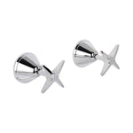 Raymor Atlanta chrome wall top assemblies, pair of star-handle taps on white background