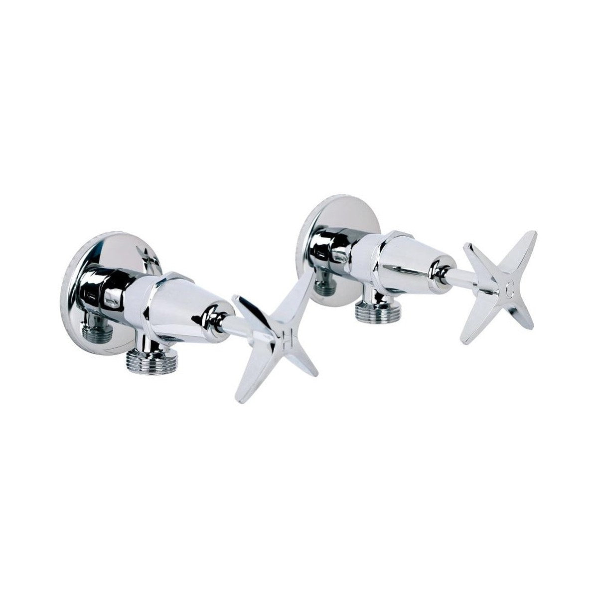 Raymor Atlanta chrome washing machine stops with star handles, wall-mounted pair of tap stops