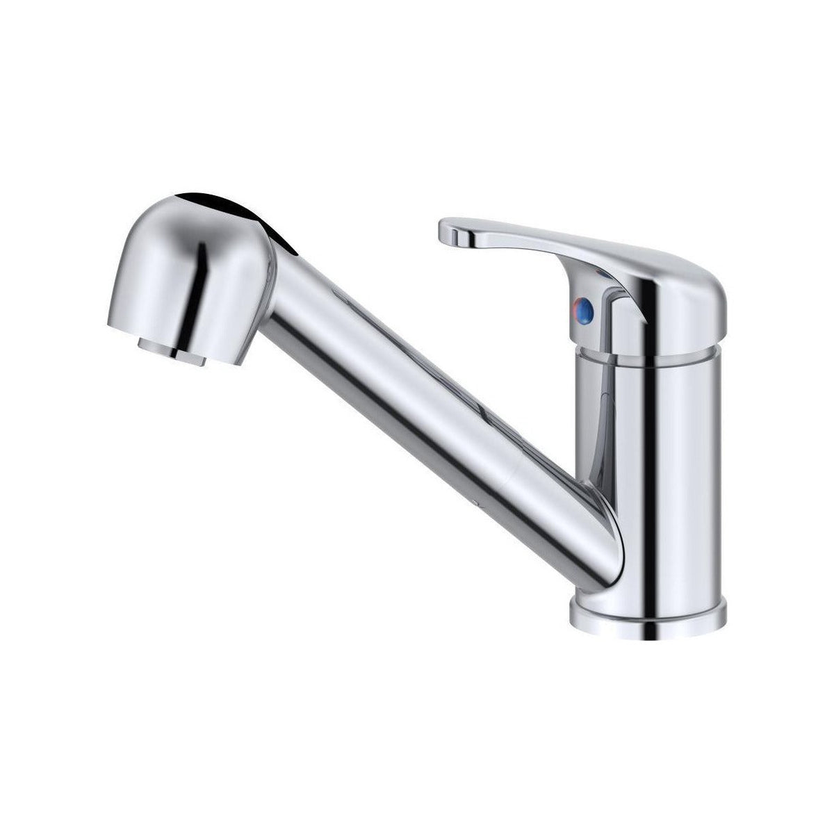 Raymor Banjo chrome pullout sink mixer with swivel spout, shown on white background