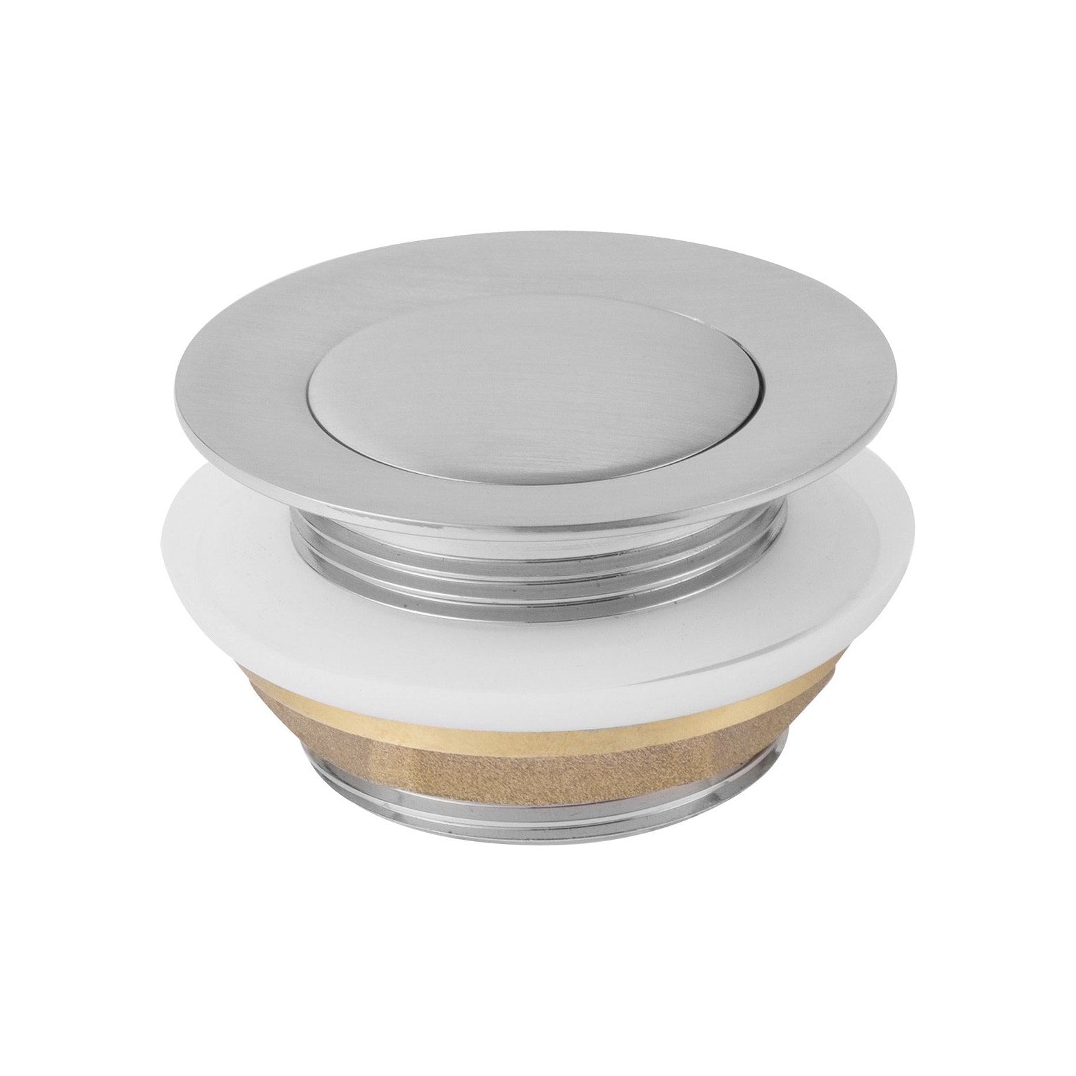 Raymor brushed nickel bath pop-up plug and waste with flat round top and hair catcher