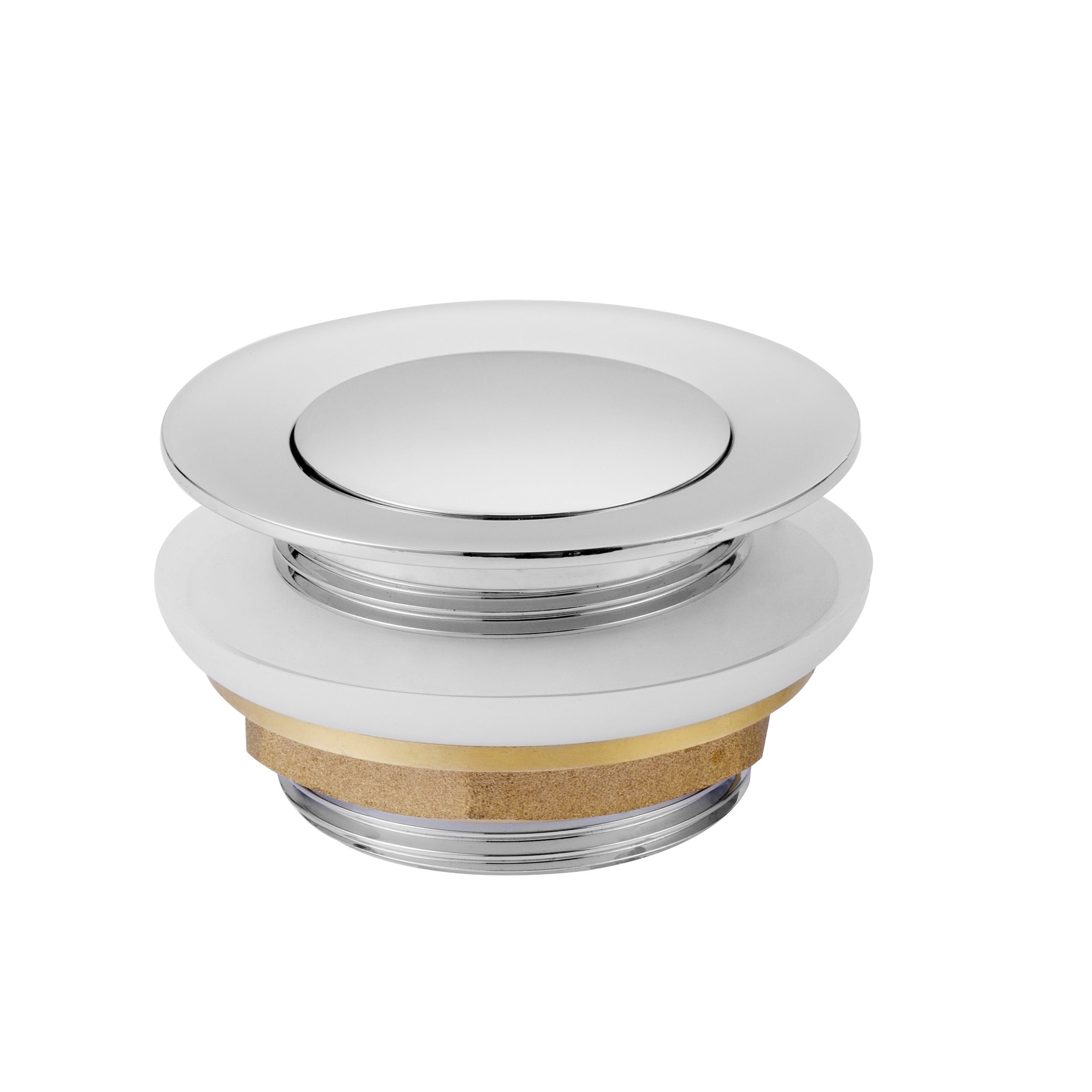 Raymor bath pop-up plug and waste in chrome, round low-profile design with removable centre hair catcher