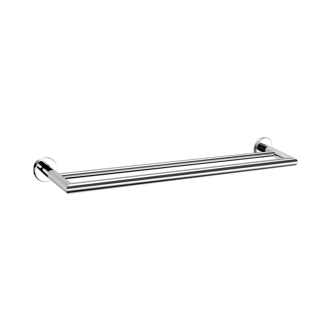 Raymor Boston II double towel rail, 650mm chrome, with twin bars and round wall mounts on a white background
