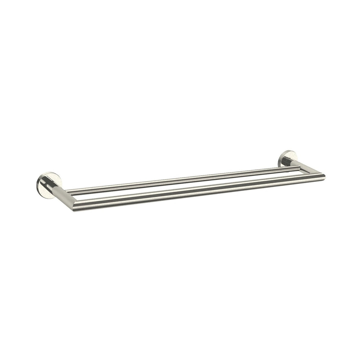 Raymor Boston II double towel rail 850mm in brushed nickel, wall-mounted with twin round bars