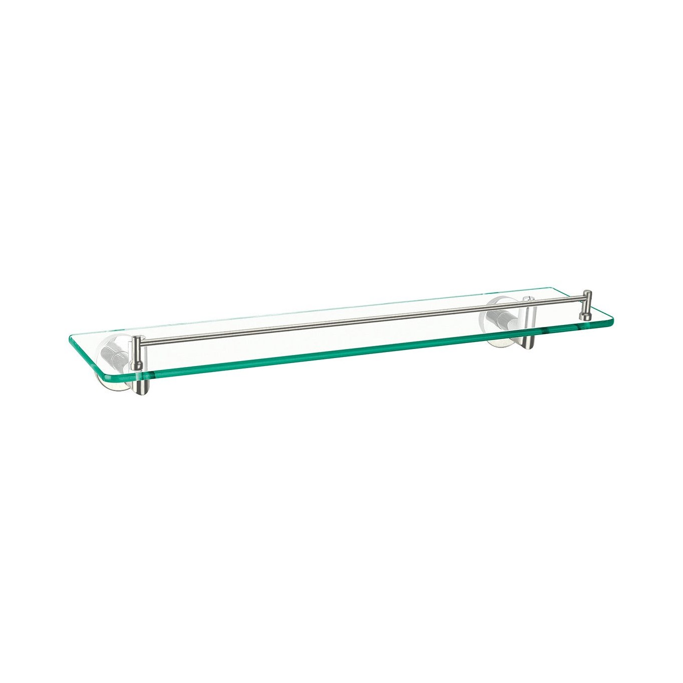 Raymor Boston II glass bathroom shelf, 530mm, brushed nickel rail, wall mounted with clear glass shelf