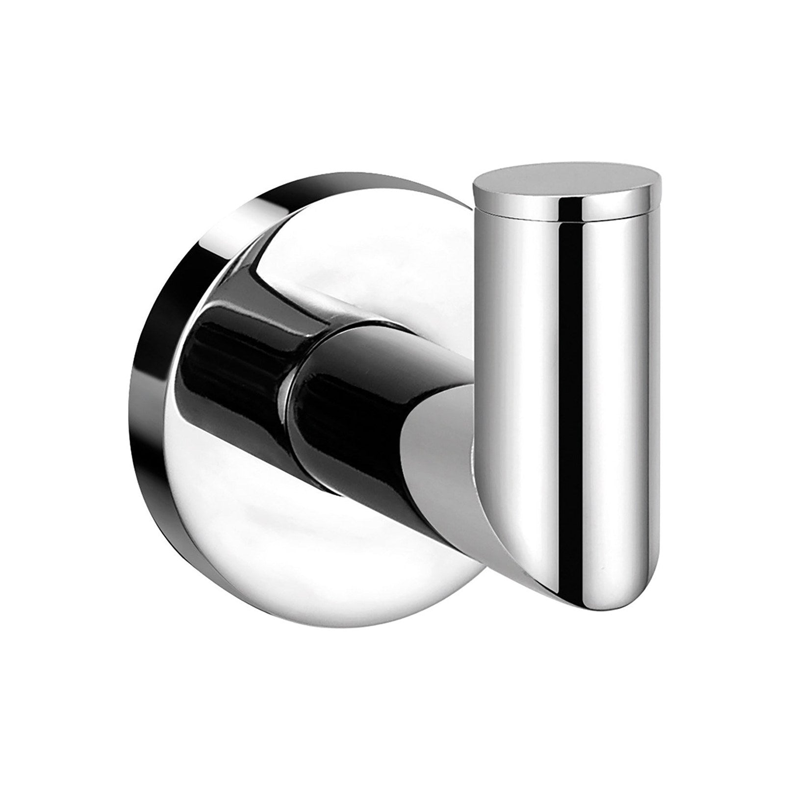 Raymor Boston II chrome robe hook, round wall-mounted bathroom accessory on white background