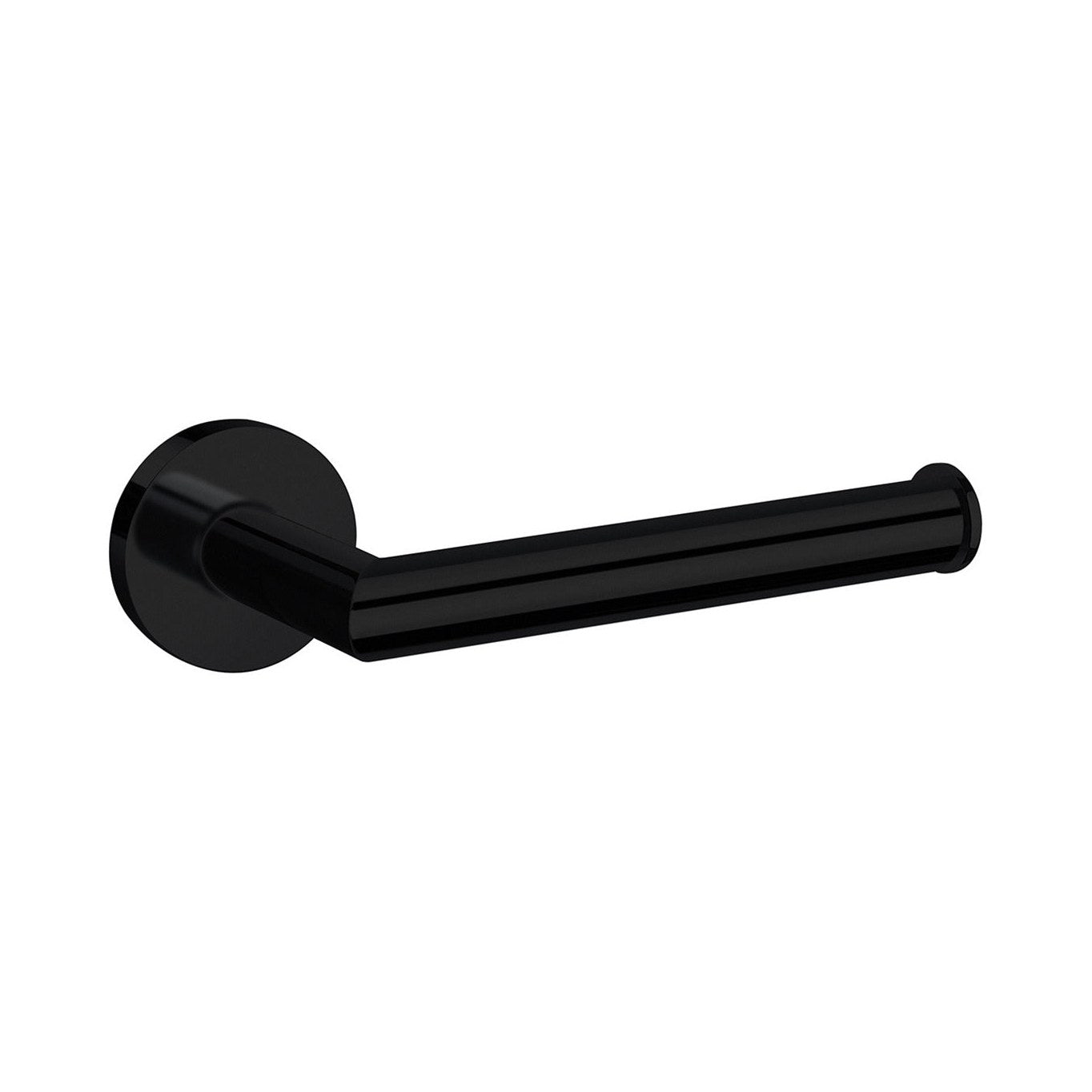 Raymor Boston II black toilet roll holder, single-arm wall-mounted bathroom accessory with round backplate