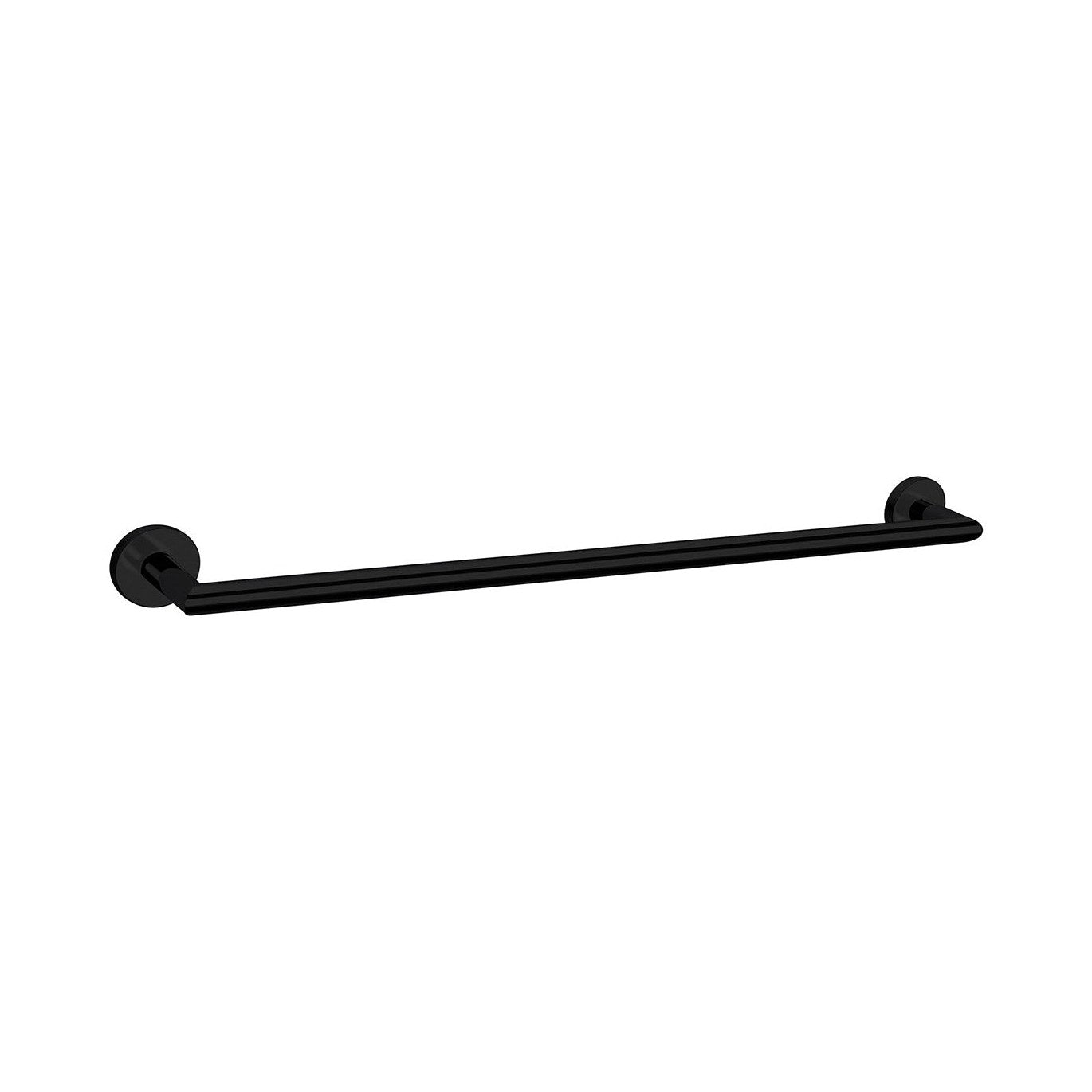 Raymor Boston II single towel rail 850mm in black, wall-mounted round brass bar on white background