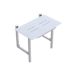 Raymor Care folding shower seat with white HDPE seat and brushed stainless steel frame