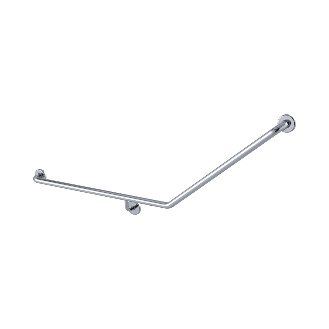 Raymor polished stainless steel 40° LH grab rail with concealed wall flanges, angled bathroom safety rail