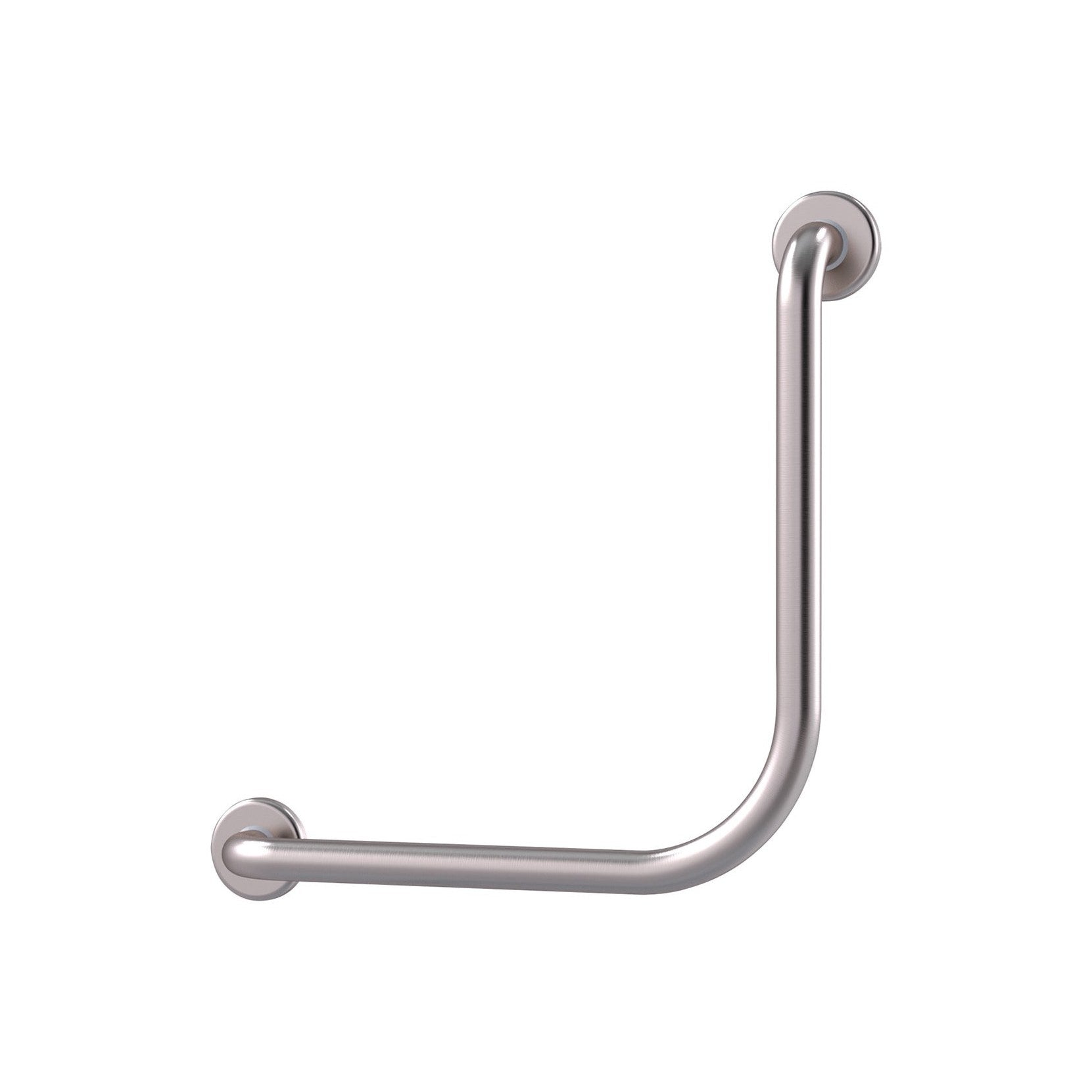 Raymor brushed stainless steel 90 degree corner grab rail with L-shaped 450 x 450mm arms and round wall fixings