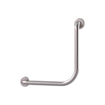 Raymor brushed stainless steel 90 degree corner grab rail with L-shaped 450 x 450mm arms and round wall fixings